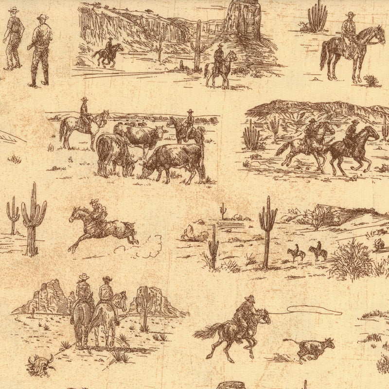 Riley Blake Designs: John Wayne American West (Cream) - Patchwork and Quilting Fabric from Brown's Craft Shed (Tags: Fabric American West Americana cattle cream desert horses John Wayne Neutral novelty Riley Blake Designs rustic vintage Western )