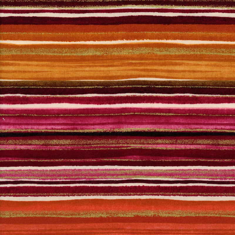 Timeless Treasures Fabrics Multi Peony Metallic Stripes - Felicity - Patchwork and Quilting Fabric from Brown's Craft Shed (Tags: Fabric autumn borders festive gold metallic multi orange patterns pink red vibrant )