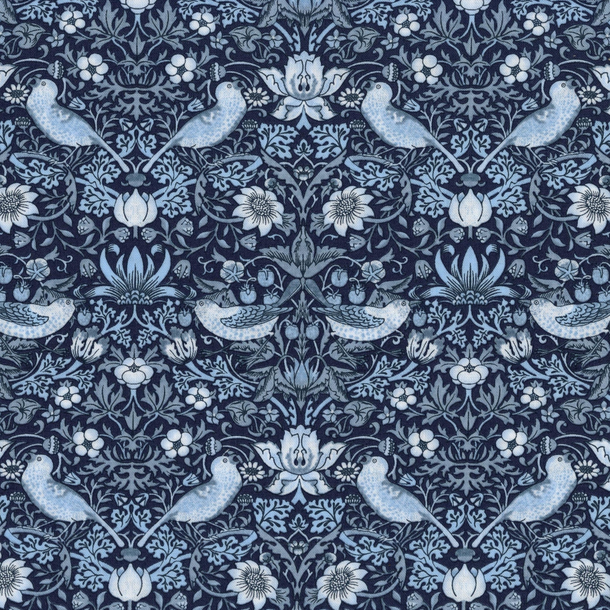 Free Spirit Fabrics: Buttermere by Morris & Co - Patchwork and Quilting Fabric from Brown's Craft Shed (Tags: Fabric birds blue Buttermere classic Floral Free Spirit Fabrics garden Morris & Co nature navy ornate traditional vines vintage wildlife )