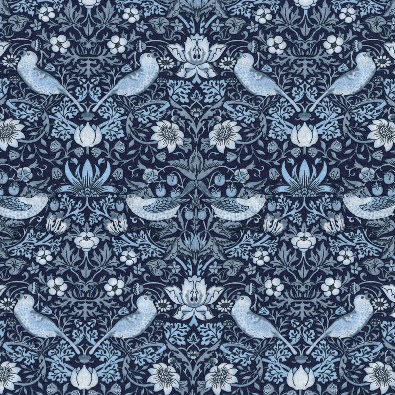 Free Spirit Fabrics: Buttermere by Morris & Co - Patchwork and Quilting Fabric from Brown's Craft Shed (Tags: Fabric birds blue Buttermere classic Floral Free Spirit Fabrics garden Morris & Co nature navy ornate traditional vines vintage wildlife )