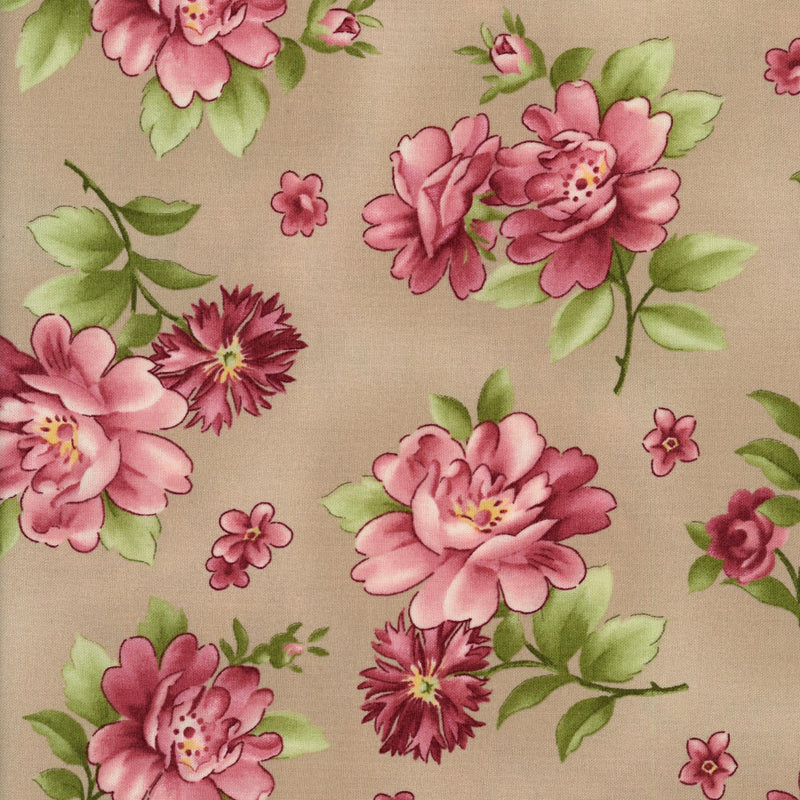 Lloyd Curzon Graceful Memories - Patchwork and Quilting Fabric from Brown's Craft Shed (Tags: Fabric Brown Floral garden pink plants rose )