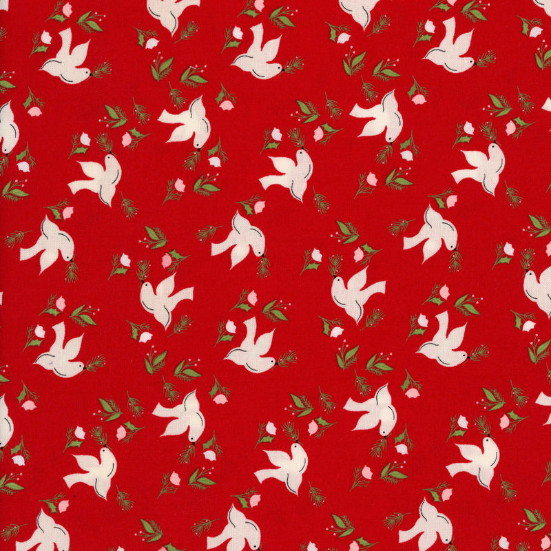 Moda Once Upon A Christmas - Patchwork and Quilting Fabric from Brown's Craft Shed (Tags: Fabric birds christmas dove festive green holiday Moda nature Once Upon A Christmas red seasonal whimsical white )