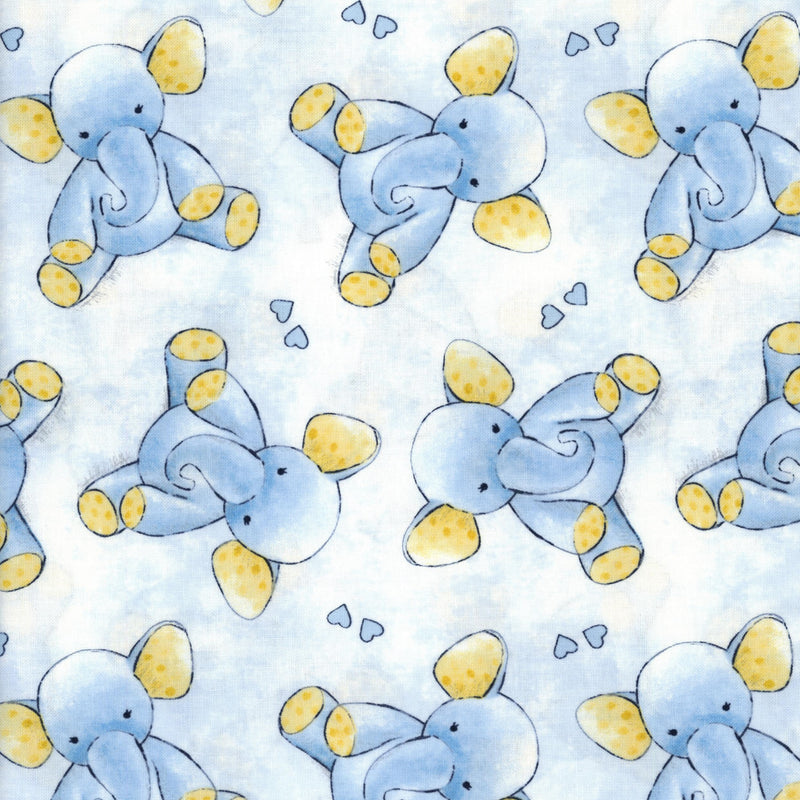 Four Seasons Baby Blue Elephants - Patchwork and Quilting Fabric from Brown's Craft Shed (Tags: Fabric animals baby blue children cotton cute elephant Four Seasons hearts novelty nursery pastel playful whimsical )
