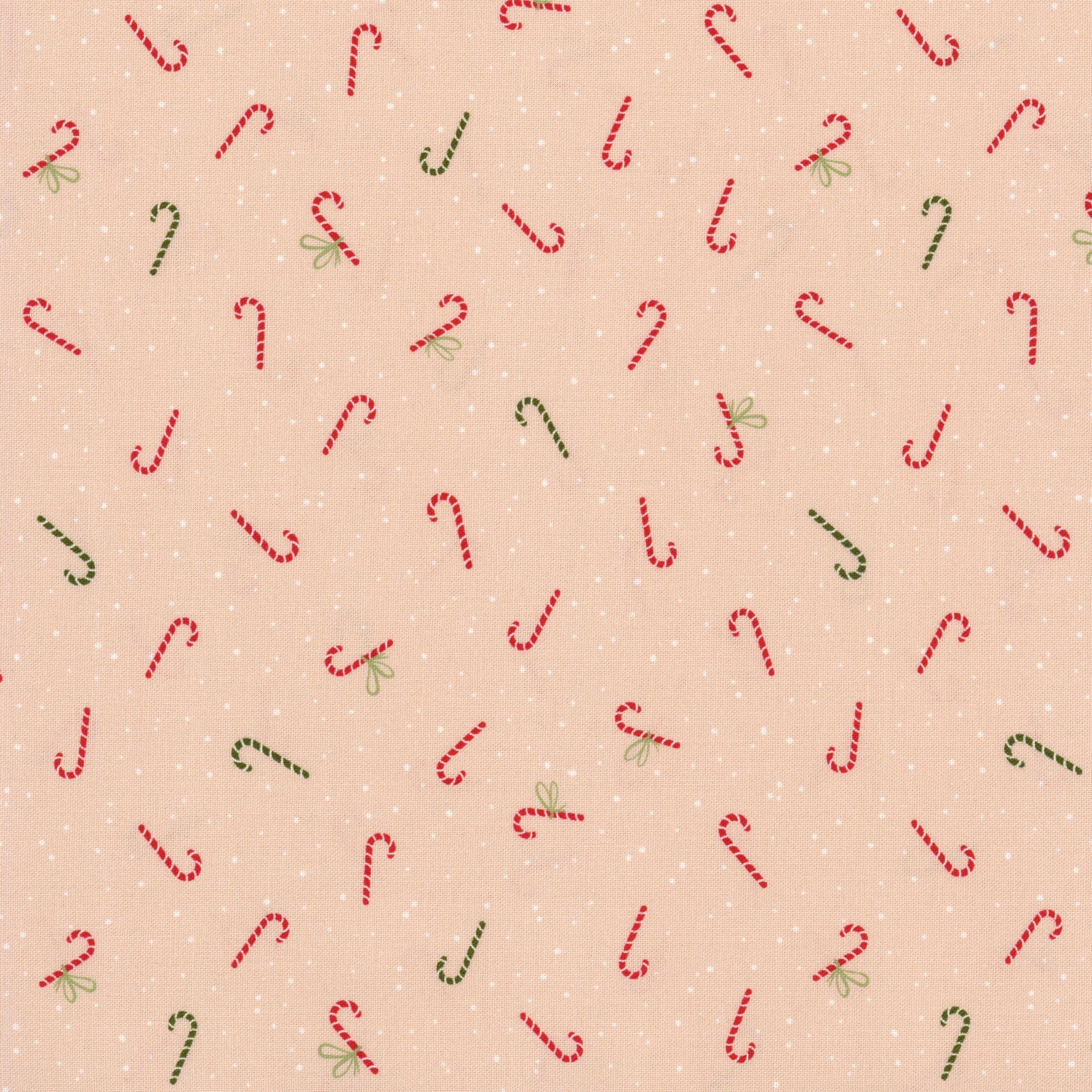 Moda Purrfect Christmas by 3 Sisters - Candy Canes - Patchwork and Quilting Fabric from Brown's Craft Shed (Tags: Fabric 3 Sisters candy cane christmas green Moda Moda Fabrics novelty pastel pink playful polka dots Purrfect Christmas red whimsical )