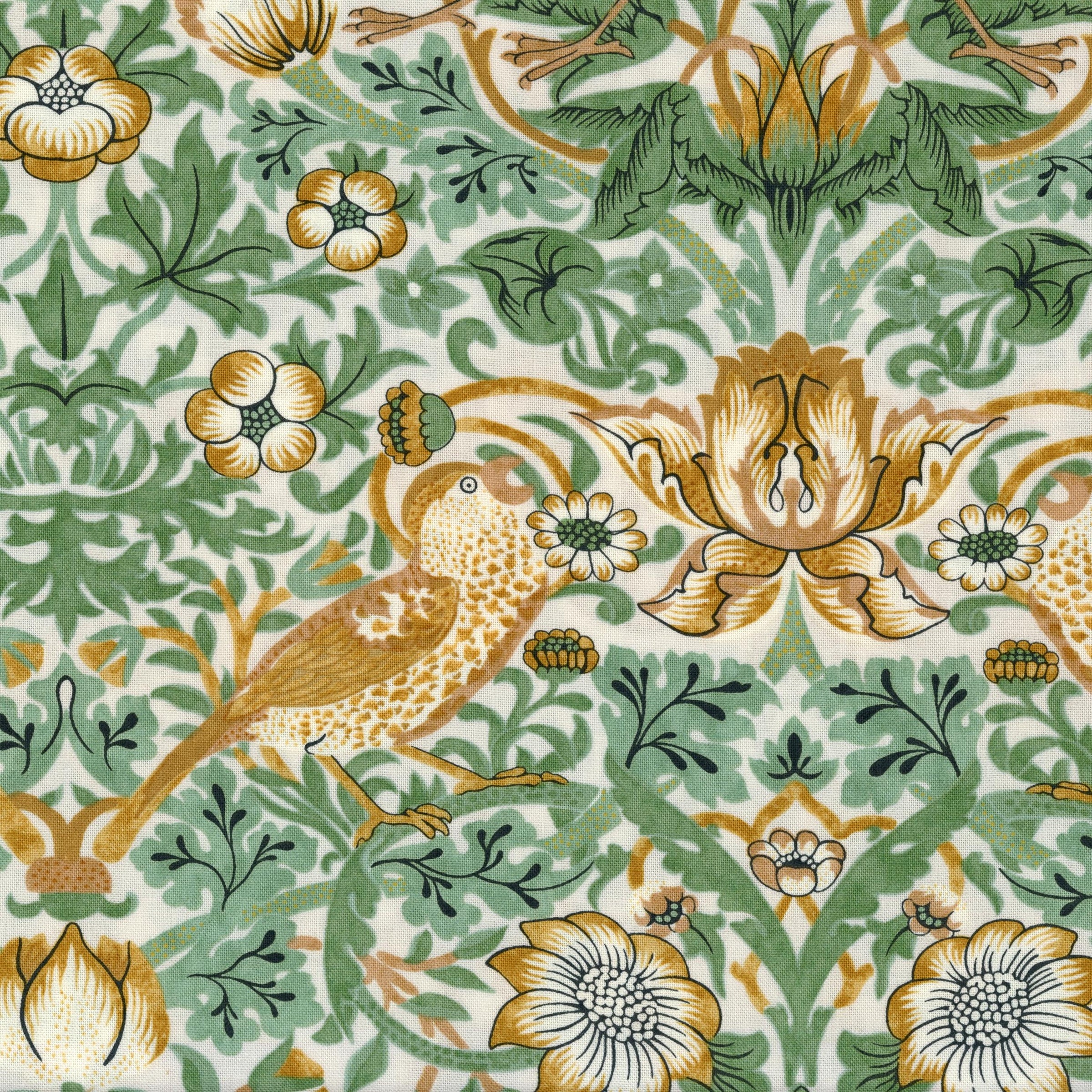 Free Spirit Fabrics: Buttermere by Morris & Co - Patchwork and Quilting Fabric from Brown's Craft Shed (Tags: Fabric birds Buttermere Floral Free Spirit Fabrics garden gold green heritage Morris & Co nature traditional vintage wildlife William Morris )