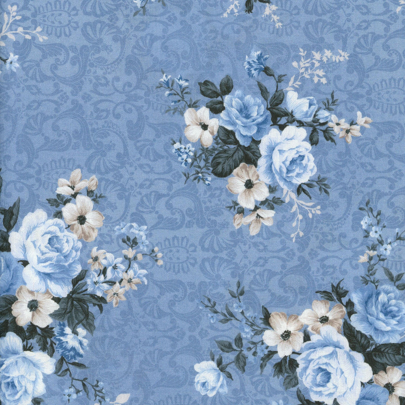 Stof Fabrics - Liva Rose - Patchwork and Quilting Fabric from Brown's Craft Shed (Tags: Fabric blue bouquet cream damask background Floral garden Liva Rose quilting cotton romantic roses Stof Fabrics timeless vintage )