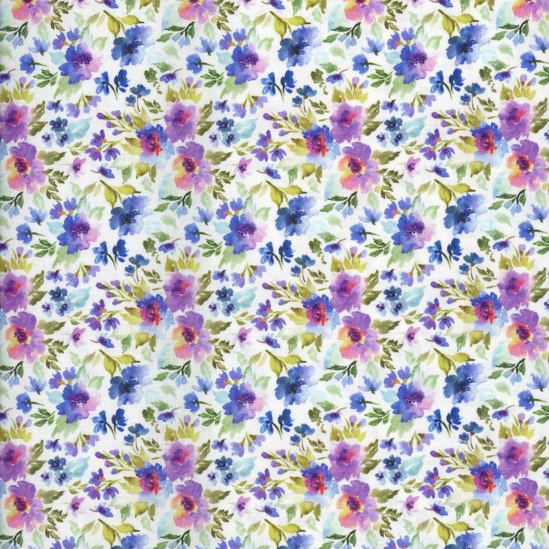 Lloyd Curzon Watercolor Beauties - Patchwork and Quilting Fabric from Brown's Craft Shed (Tags: Fabric blue Floral purple )