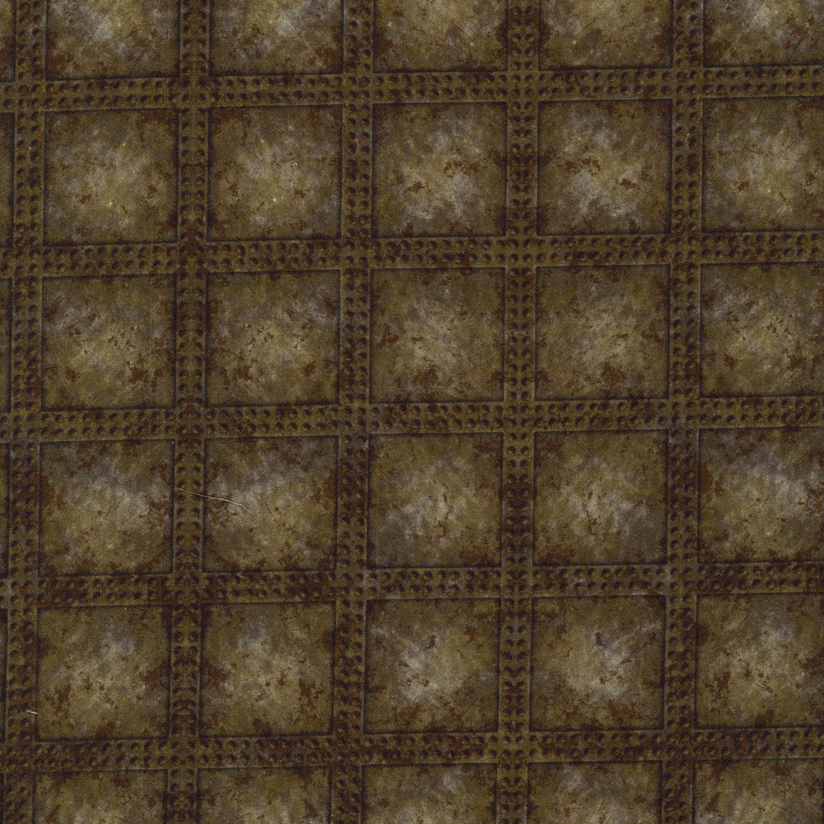In The Beginning Fabrics - Steampunk Menagerie by Jason Yenter - Patchwork and Quilting Fabric from Brown's Craft Shed (Tags: Fabric blender Brown gold grid industrial Jason Yenter metal rivets rustic steampunk Steampunk Menagerie )