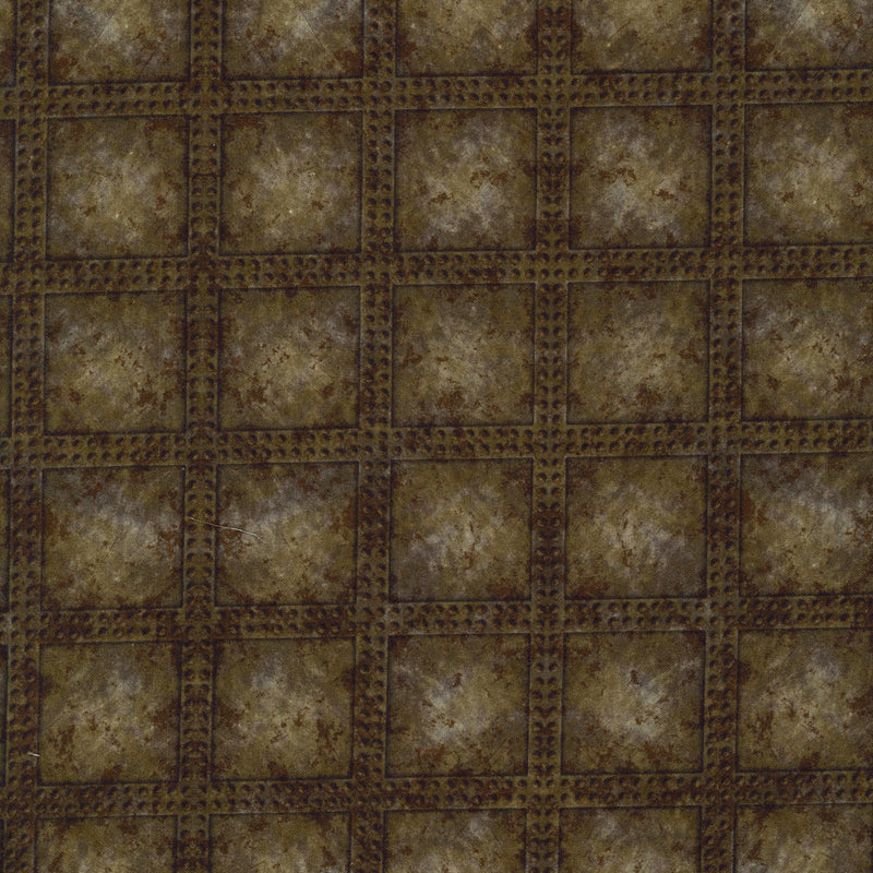 In The Beginning Fabrics - Steampunk Menagerie by Jason Yenter - Patchwork and Quilting Fabric from Brown's Craft Shed (Tags: Fabric blender Brown Geometric gold grid industrial Jason Yenter metal rivets rustic steampunk Steampunk Menagerie textures )