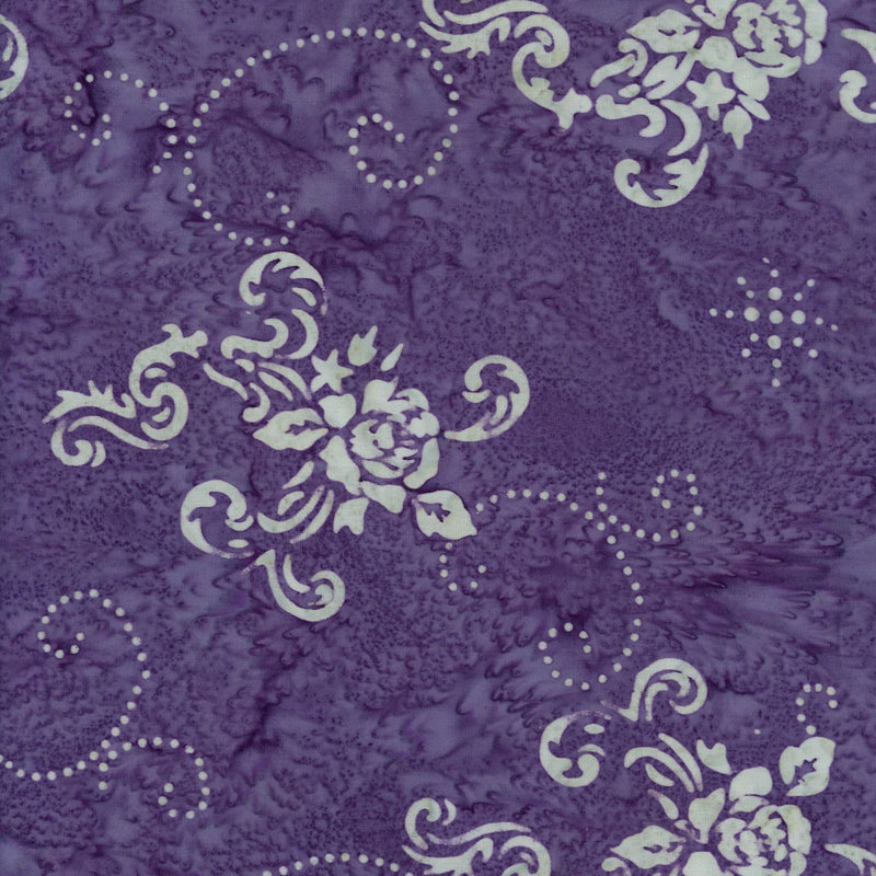 Banyan Batiks Rose Parade - Patchwork and Quilting Fabric from Brown's Craft Shed (Tags: Fabric Banyan Batiks batik blender classic dots elegant flowers purple Rose Parade swirls textured vines violet )
