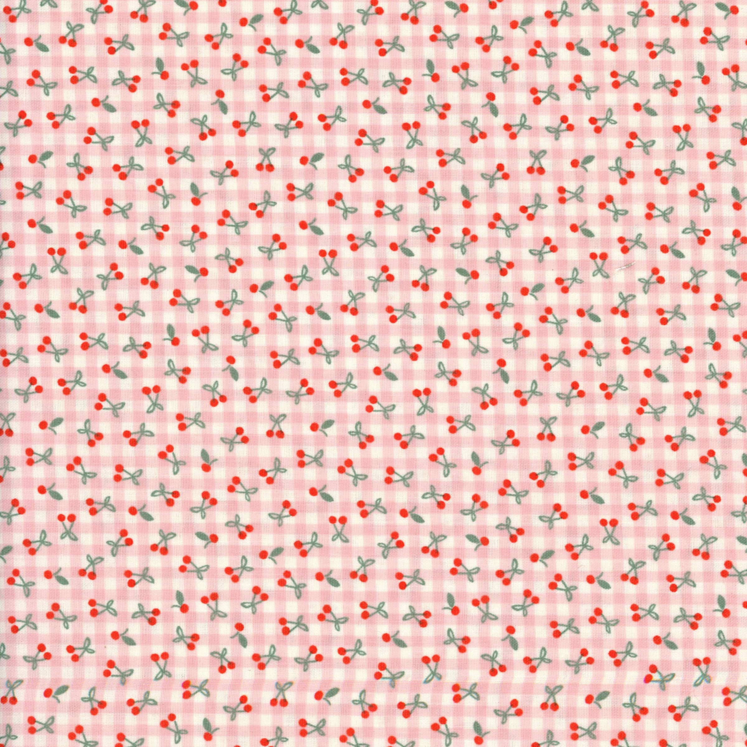 Poppie Cotton - Farmhouse Fancy Cherry Pie by Elea Lutz - Patchwork and Quilting Fabric from Brown's Craft Shed (Tags: Fabric blender cherries Cherry Pie cottage Elea Lutz Farmhouse Fancy Floral green pink Poppie Cotton red vintage whimsical )