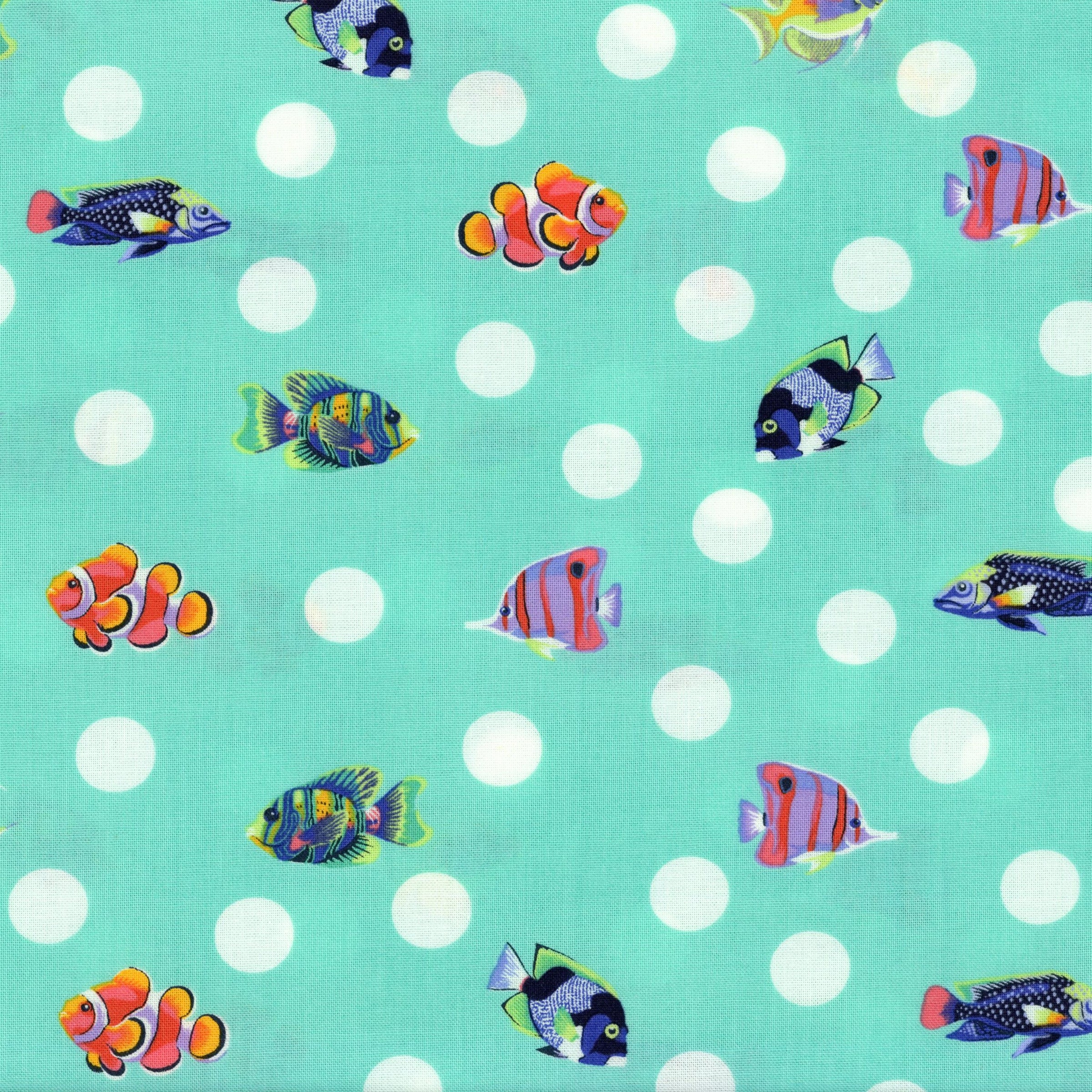 FreeSpirit Fabrics: Floral Reef by Tula Pink - School Crossing (Sea Foam) - Patchwork and Quilting Fabric from Brown's Craft Shed (Tags: Fabric animal animals aqua beach children fish Floral Reef FreeSpirit Fabrics novelty ocean playful Sea Foam Spots Tula Pink water )