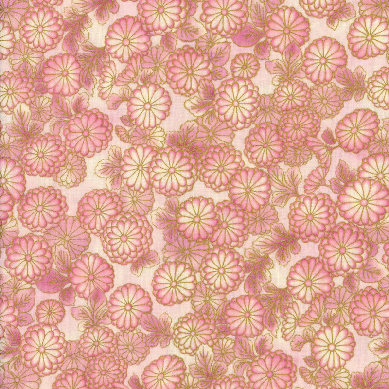 Robert Kaufman Imperial Fusions Kyoto - Patchwork and Quilting Fabric from Brown's Craft Shed (Tags: Fabric blenders blossoms chrysanthemum cream elegant feminine Floral gold Imperial Fusions Kyoto metallic nature pink quilting Robert Kaufman )