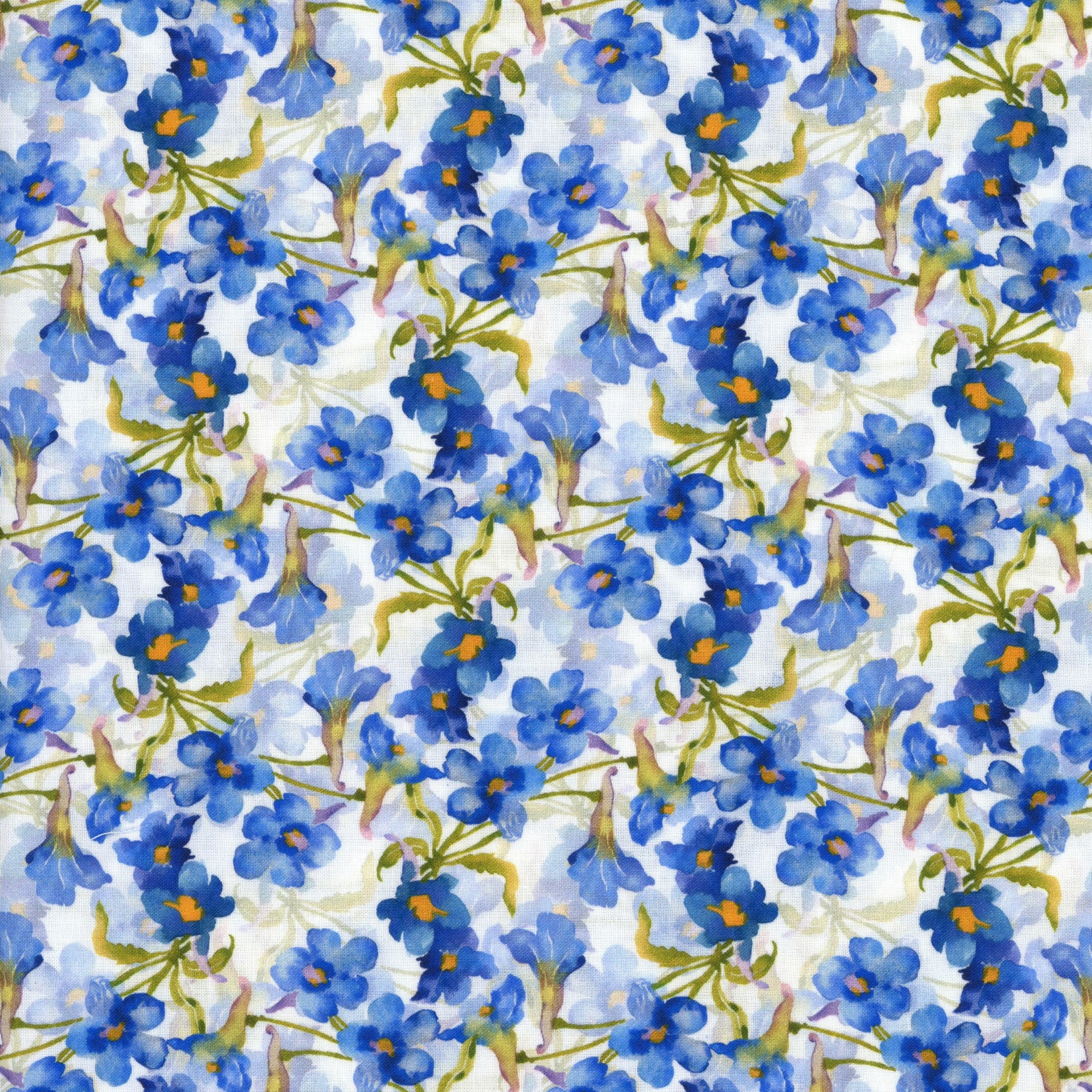In The Beginning Fabrics - Decoupage - Patchwork and Quilting Fabric from Brown's Craft Shed (Tags: Fabric blue Decoupage Floral garden green multi nature plants romantic spring watercolour white Yellow )