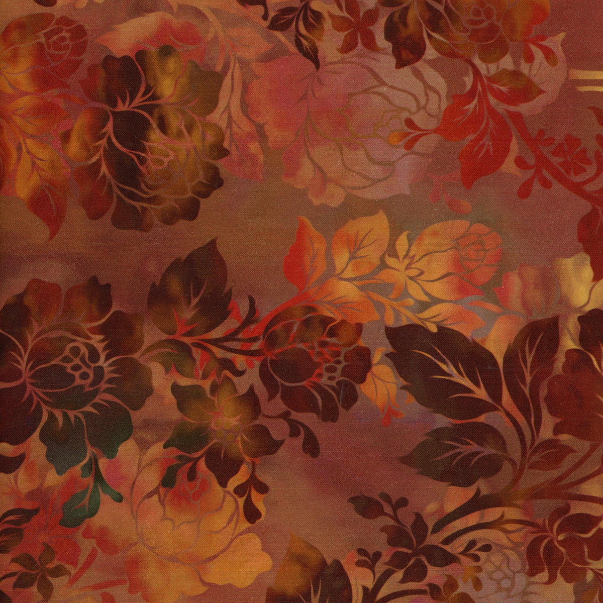 In The Beginning Fabrics Jason Yenter Diaphanous - Patchwork and Quilting Fabric from Brown's Craft Shed (Tags: Fabric abstract artistic autumn batik-style burgundy Diaphanous Floral Jason Yenter nature orange patterns textures warm tones )