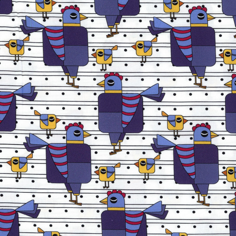 Devonstone Collection - Birdwatch by Monika Boldogh of MB Happy Sewing (Songbirds) - Patchwork and Quilting Fabric from Brown's Craft Shed (Tags: Fabric birds Birdwatch blue children Devonstone Collection Geometric MB Happy Sewing Monika Boldogh novelty playful purple Spots Stripes whimsical white )