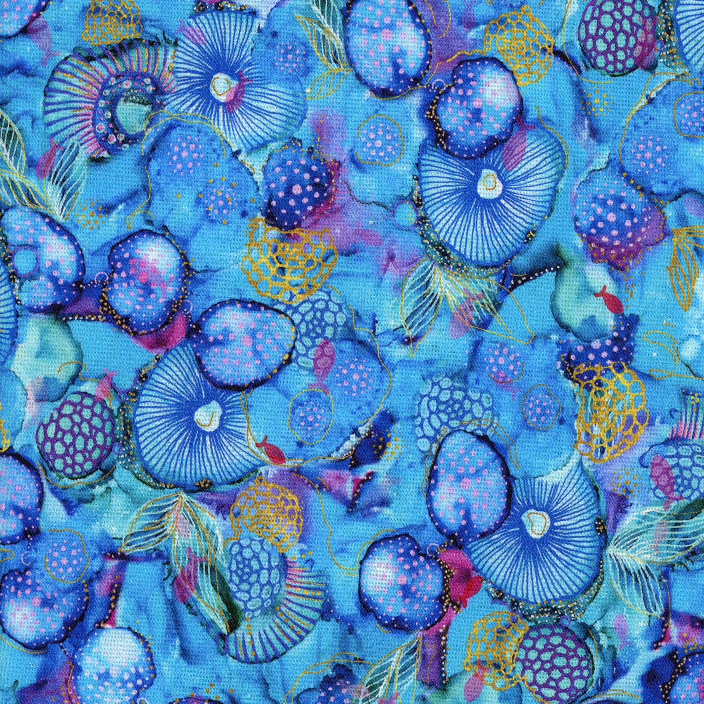 P&B Textiles: Painted Sea - Sea of Life Allover - Patchwork and Quilting Fabric from Brown's Craft Shed (Tags: Fabric abstract artistic blue marine nature ocean P&B Textiles Painted Sea purple Sea of Life teal textures water watercolour )