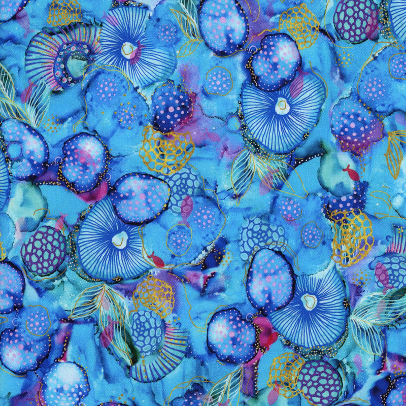 P&B Textiles: Painted Sea - Sea of Life Allover - Patchwork and Quilting Fabric from Brown's Craft Shed (Tags: Fabric abstract artistic blue marine nature ocean P&B Textiles Painted Sea purple Sea of Life teal textures water watercolour )