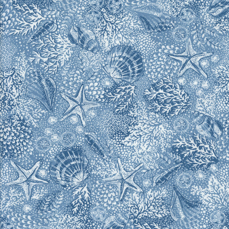 Makower The Henley Studio High Tide Reef - Patchwork and Quilting Fabric from Brown's Craft Shed (Tags: Fabric beach blue coastal coral nature ocean seaside shells starfish summer water wildlife )