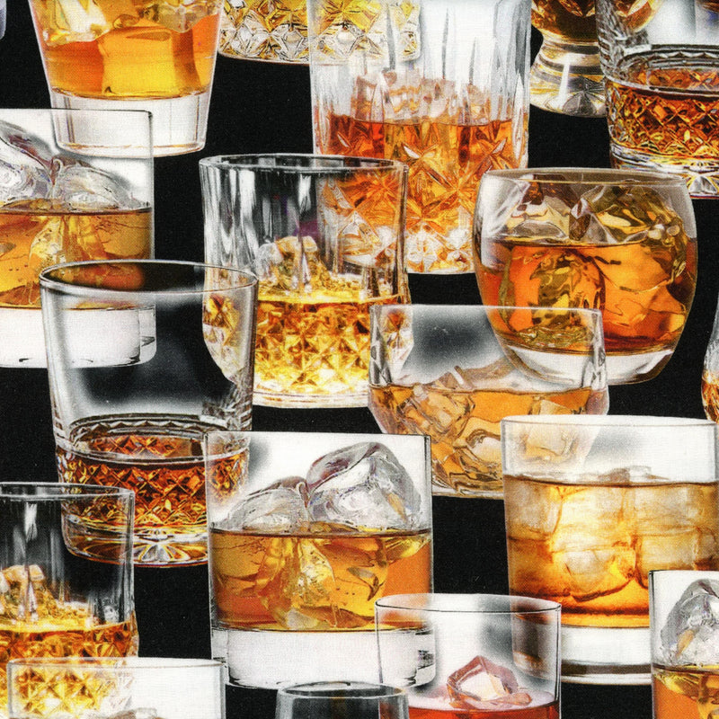 Kanvas Studio "Top Shelf" by Greta Lynn - Patchwork and Quilting Fabric from Brown's Craft Shed (Tags: Fabric alcohol bar Black cocktails drinks novelty party patterns playful whiskey )