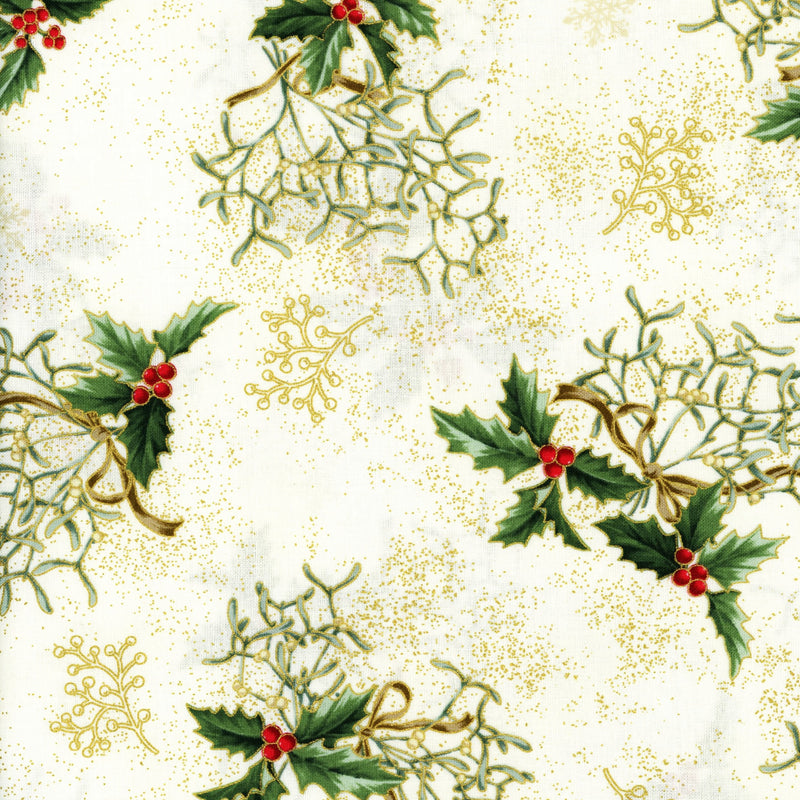 Stof Fabrics We Love Christmas - Stars - Patchwork and Quilting Fabric from Brown's Craft Shed (Tags: Fabric christmas cream festive gold green holiday holly metallic mistletoe novelty patterns plants red Stof Fabrics )