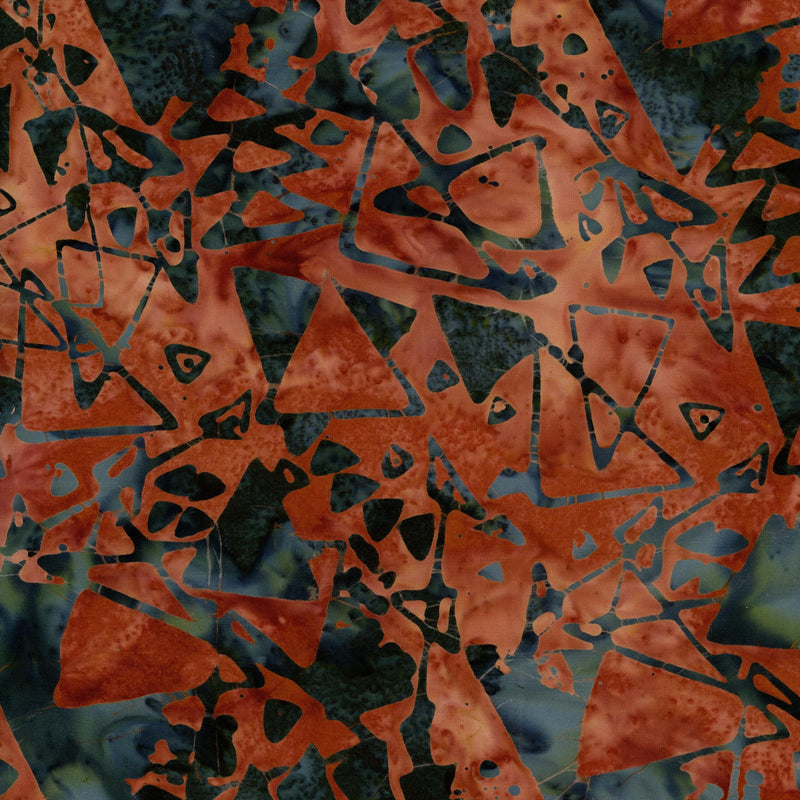 Banyan Batiks - Quilting is My Voice (Triangle Maze Burnt Russet) - Patchwork and Quilting Fabric from Brown's Craft Shed (Tags: Fabric abstract Banyan Batiks batik blender blue charcoal contemporary Geometric mosaic orange patterns Quilting is My Voice rustic textures triangles )
