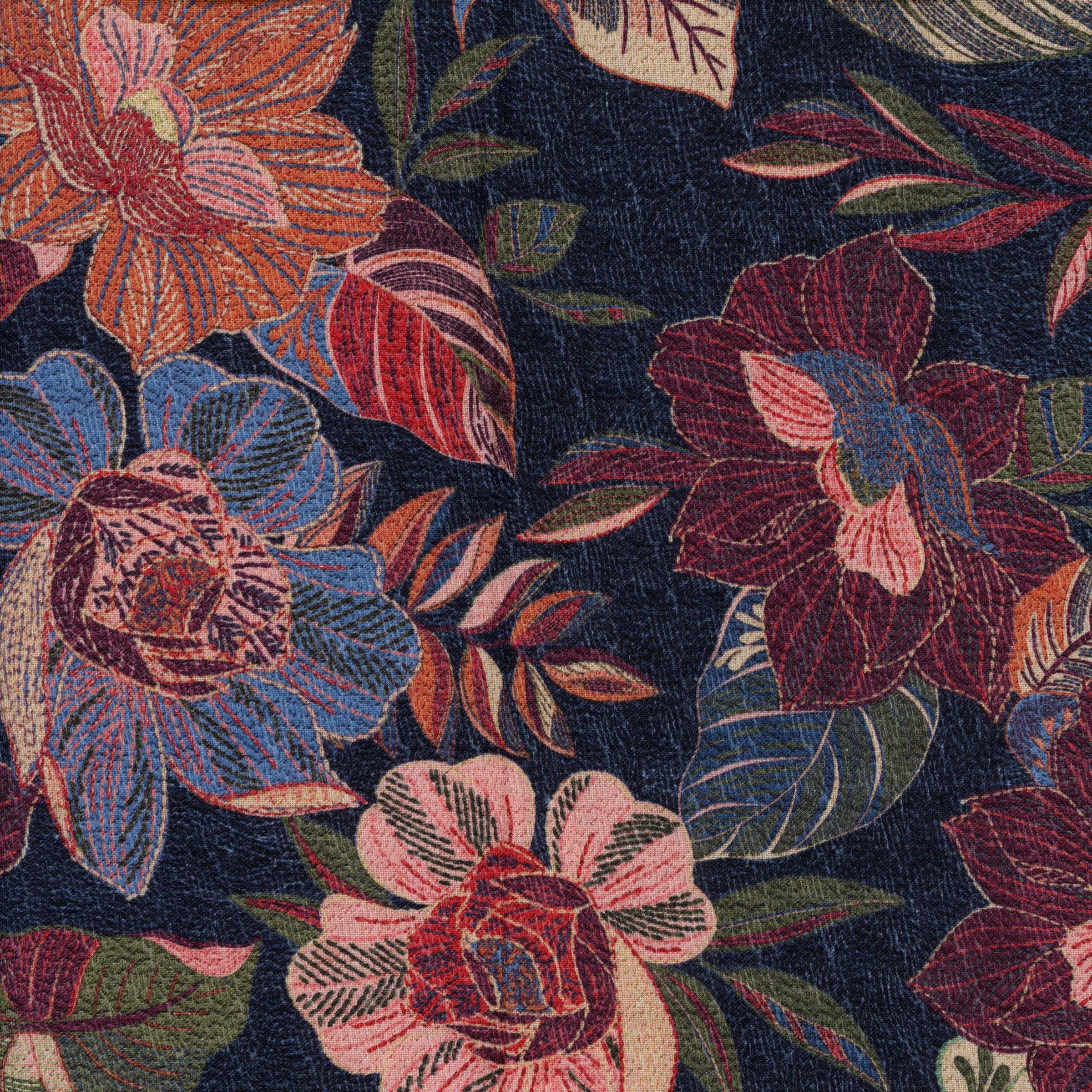 P&B Textiles - A Garden of Stitches Embroidered Allover Floral - Patchwork and Quilting Fabric from Brown's Craft Shed (Tags: Fabric A Garden of Stitches artistic blue elegant embroidered Floral flowers green moody navy P&B Textiles red textures )