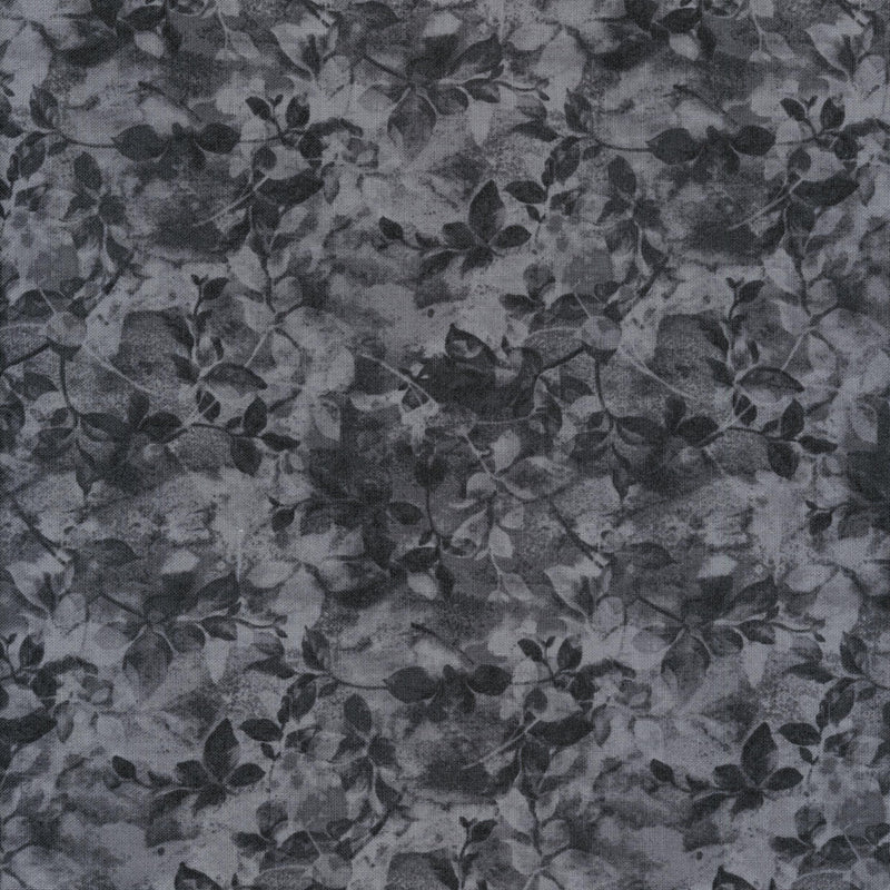Marcus Fabrics - Shadings by Laura Berringer (Black) - Patchwork and Quilting Fabric from Brown's Craft Shed (Tags: Fabric blender blenders charcoal grey leaf Marcus Fabrics nature patchwork quilting textures tonal vines )