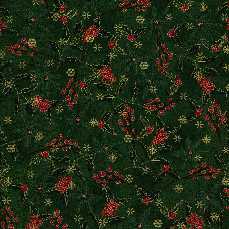 Stof Fabrics We Love Christmas - Holly & Berries - Patchwork and Quilting Fabric from Brown's Craft Shed (Tags: Fabric berries christmas festive garden gold green holiday nature plants red vines )