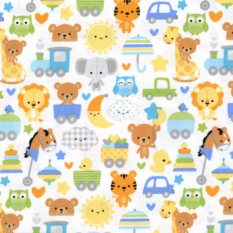Riley Blake Designs Special Delivery - Patchwork and Quilting Fabric from Brown's Craft Shed (Tags: Fabric animals baby cars children clouds fun gender neutral hearts lions moon novelty owls playful Riley Blake Designs Special Delivery sun toys whimsical white )