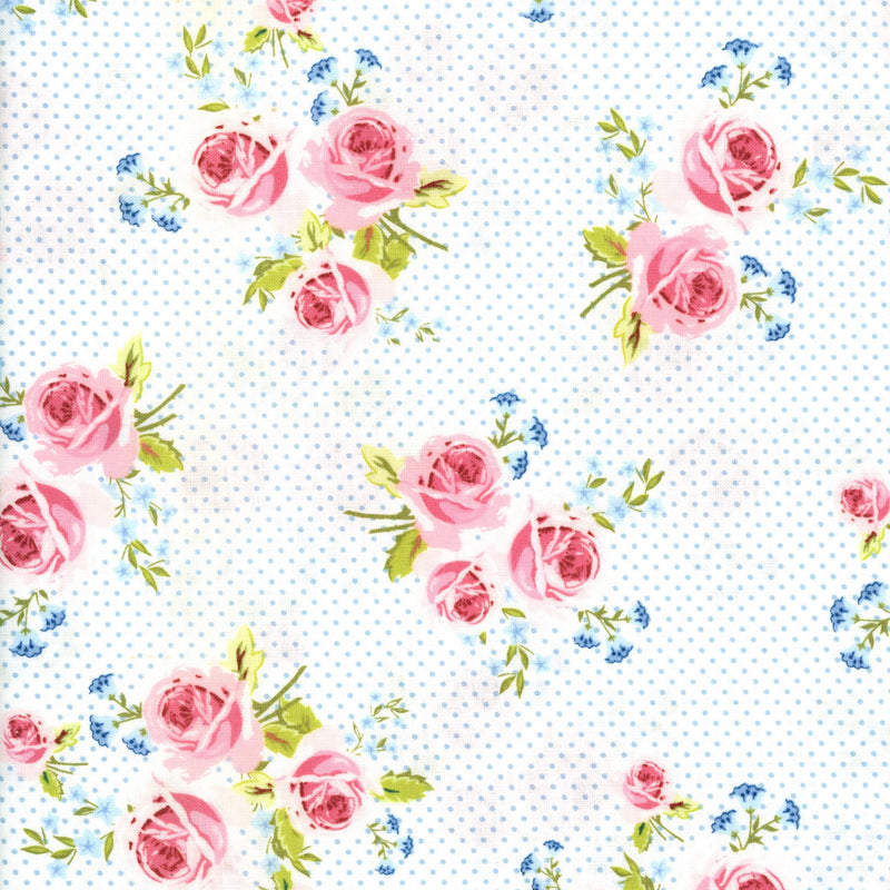 Gutermann Ring A Roses - Patchwork and Quilting Fabric from Brown's Craft Shed (Tags: Fabric blue Floral garden Gutermann nature pastel pink polka dots Ring a Roses romantic vintage whimsical white )