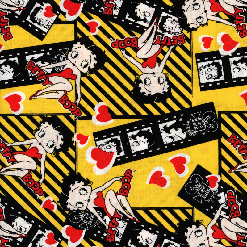 Camelot Fabrics - Betty Boop - Patchwork and Quilting Fabric from Brown's Craft Shed (Tags: Fabric Betty Boop bold Camelot Fabrics cartoon characters film reel hearts novelty playful pop culture red themed vintage )