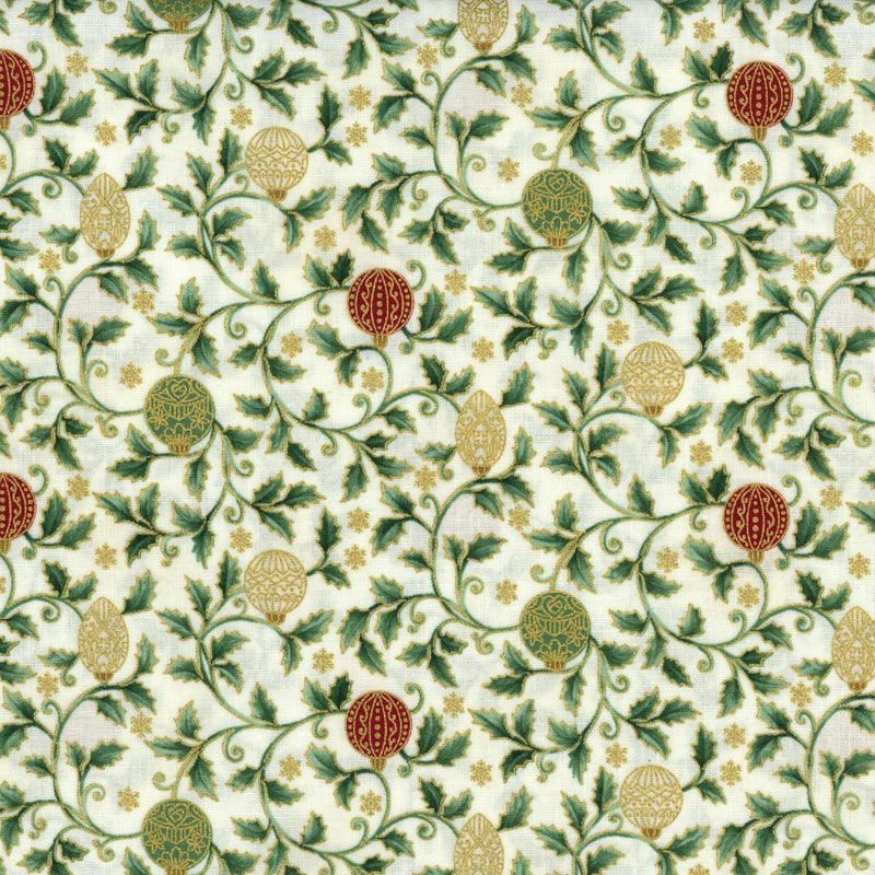 Stof Fabrics We Love Christmas - Holly Ornament Vine - Patchwork and Quilting Fabric from Brown's Craft Shed (Tags: Fabric christmas festive gold green holiday novelty patterns plants red Stof Fabrics vines )
