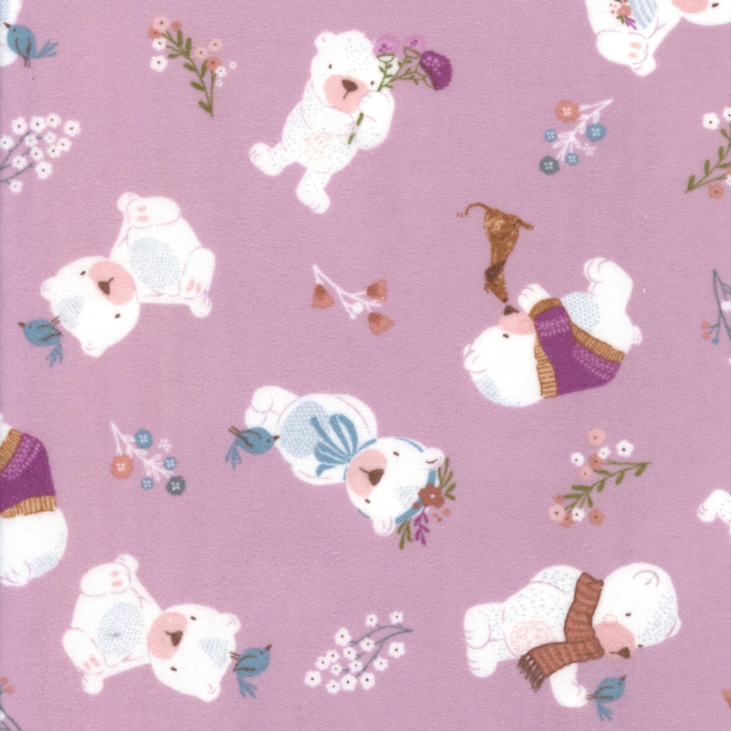Winter Days with Bear Flannel - Patchwork and Quilting Fabric from Brown's Craft Shed (Tags: Fabric animal animals baby bears blue children flannel flannelette Floral nursery pastel pink whimsical Winter Days with Bear )