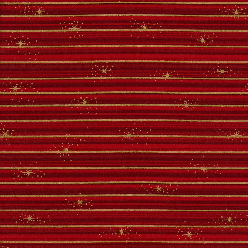 Stof Fabrics We Love Christmas - Stardust Stripes (Red & Gold) - Patchwork and Quilting Fabric from Brown's Craft Shed (Tags: Fabric border christmas craft festive gold patterns quilting red seasonal Stripes )
