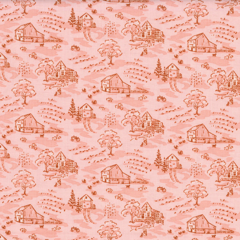 Andover Heartland by Judy Jarvi (Pink) - Patchwork and Quilting Fabric from Brown's Craft Shed (Tags: Fabric barn blush country charm countryside farm Heartland Judy Jarvi landscape Moda nature pink quilting rustic scenic terracotta tractor )