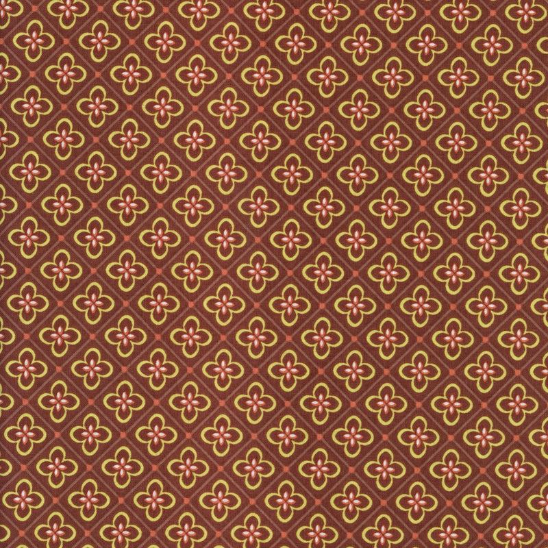 Amanda Murphy by blend - Bonjour Mon Ami (Burgundy) - Patchwork and Quilting Fabric from Brown's Craft Shed (Tags: Fabric blenders Brown burgundy Floral gold patterns quilting red sewing trellis vintage )