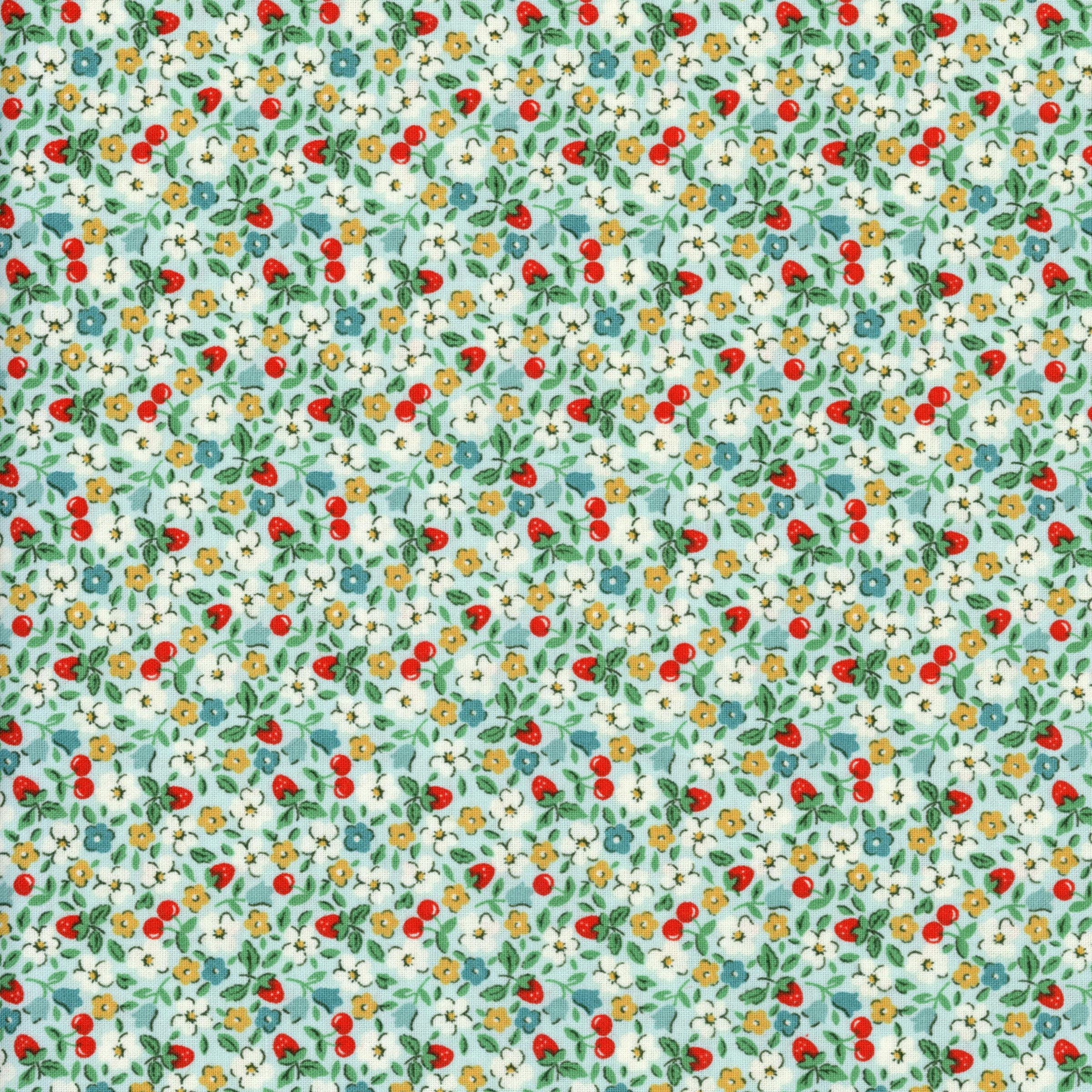 Poppie Cotton - Farmhouse Fancy Fruit Salad by Elea Lutz - Patchwork and Quilting Fabric from Brown's Craft Shed (Tags: Fabric blender cottage Elea Lutz Farmhouse Fancy Floral green mint Poppie Cotton red strawberries vintage whimsical )