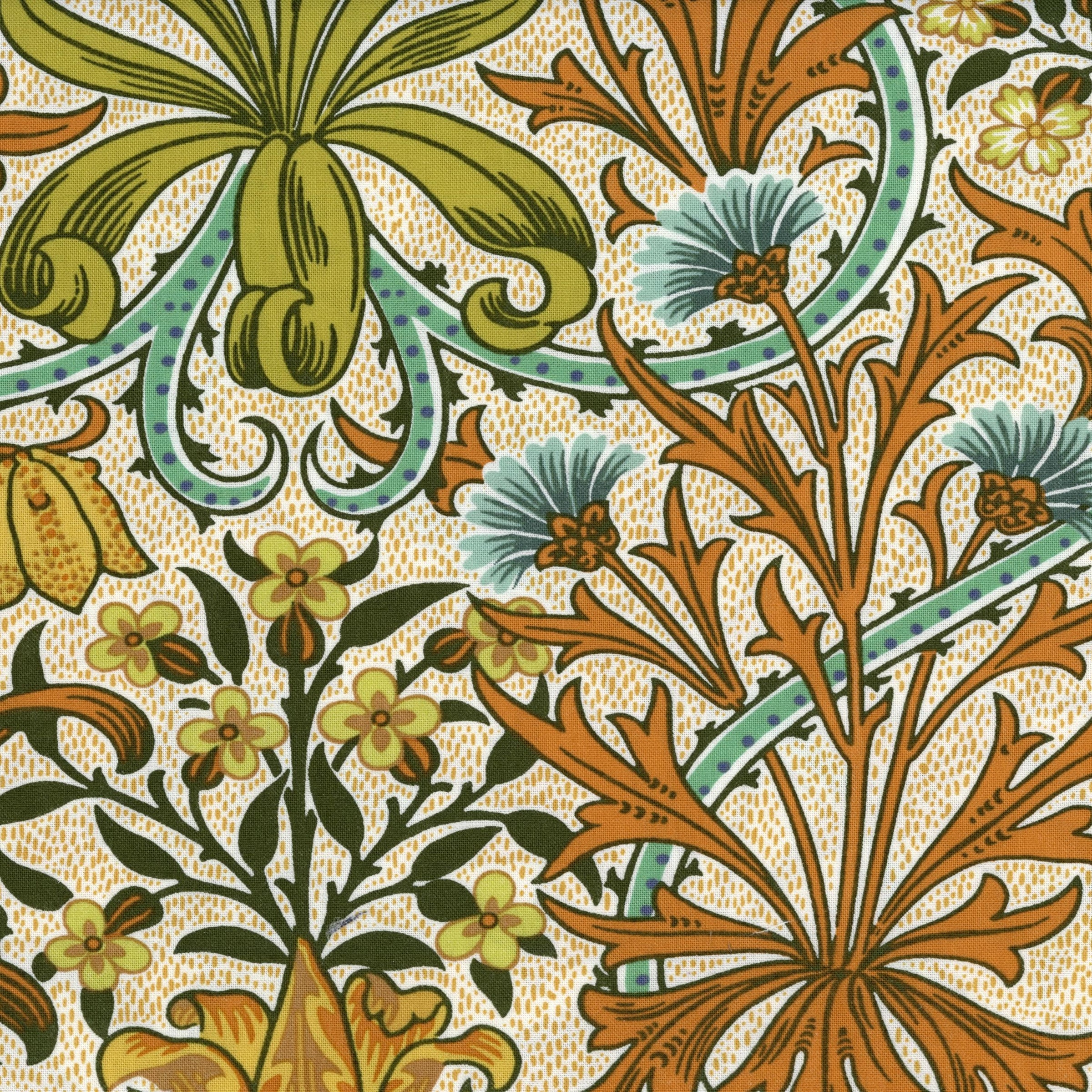 Free Spirit Fabrics: Buttermere by Morris & Co - Patchwork and Quilting Fabric from Brown's Craft Shed (Tags: Fabric blue botanical classic design cream Floral Free Spirit Fabrics green Morris & Co nature orange traditional vines vintage William Morris )