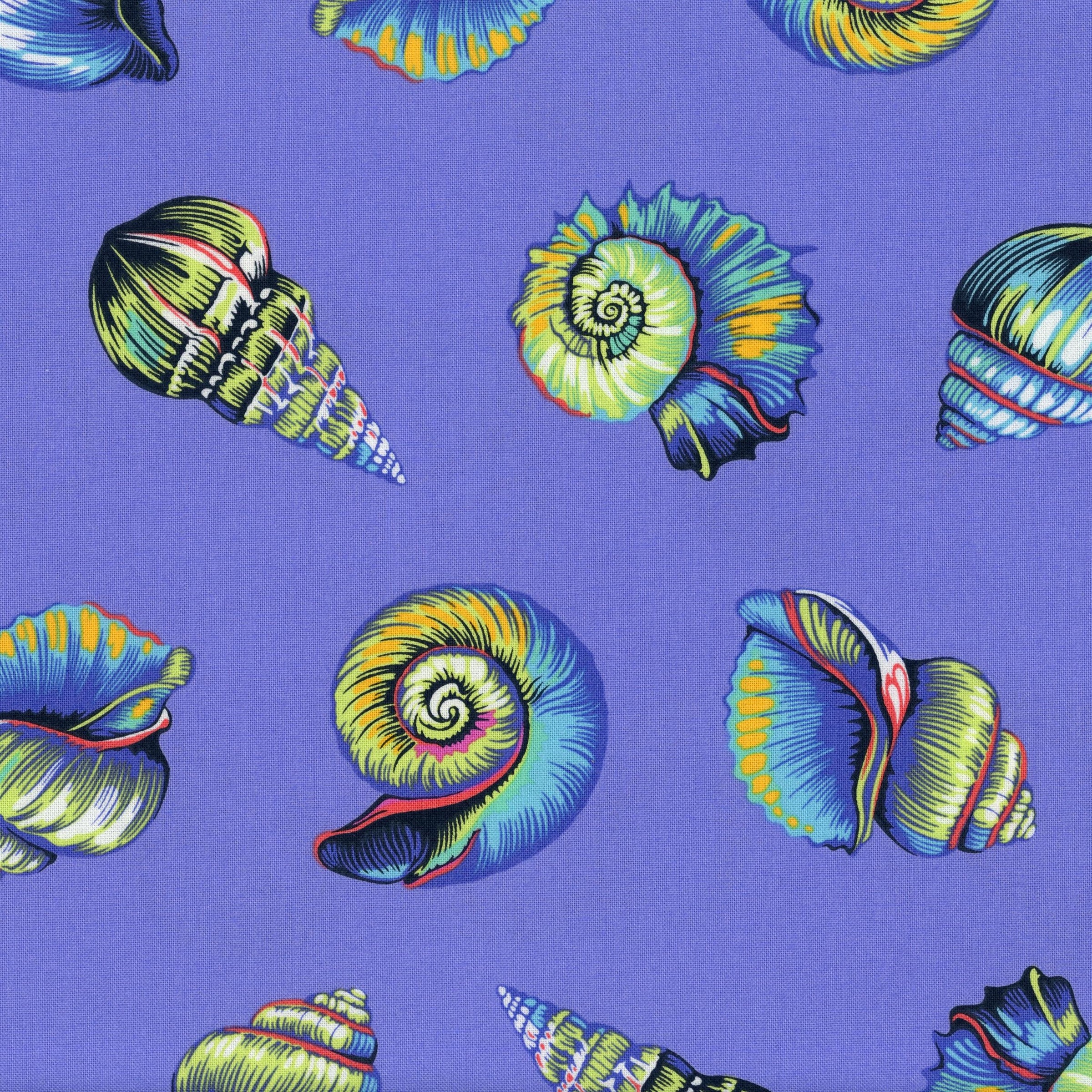 FreeSpirit Fabrics: Floral Reef by Tula Pink - Lil Shelly (Marine) - Patchwork and Quilting Fabric from Brown's Craft Shed (Tags: Fabric beach blue Floral Reef FreeSpirit Fabrics green marine novelty ocean purple shells Tula Pink water whimsical )