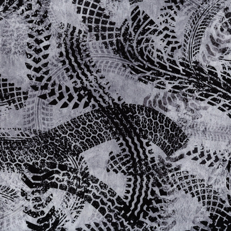 Hoffman Fabrics - Hammer Down (Grey) - Patchwork and Quilting Fabric from Brown's Craft Shed (Tags: Fabric charcoal construction Geometric grey Hammer Down Hoffman Fabrics industrial masculine novelty textures tracks tyres )