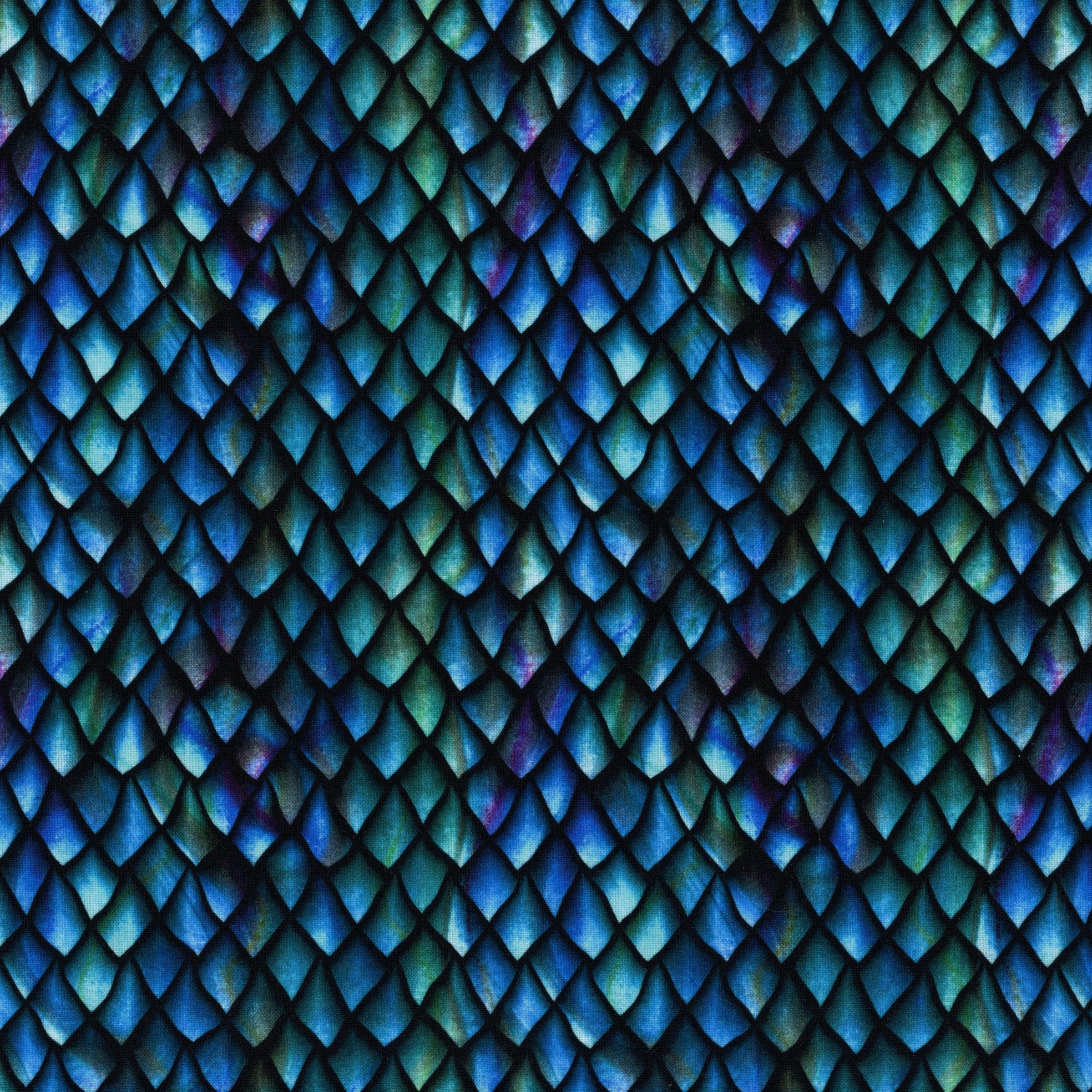 In The Beginning Fabrics - Dragons - Patchwork and Quilting Fabric from Brown's Craft Shed (Tags: Fabric aqua blue bold dragon dragon scales fantasy indigo mythical novelty scales teal textured )