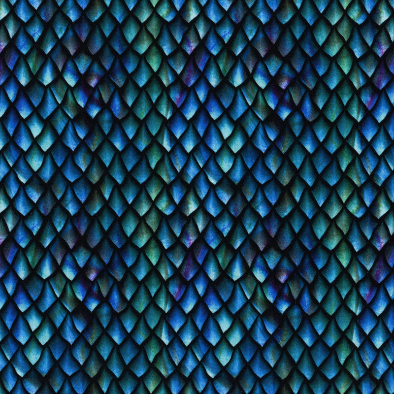 In The Beginning Fabrics - Dragons - Patchwork and Quilting Fabric from Brown's Craft Shed (Tags: Fabric aqua blue bold dragon dragon scales fantasy indigo mythical novelty scales teal textured )
