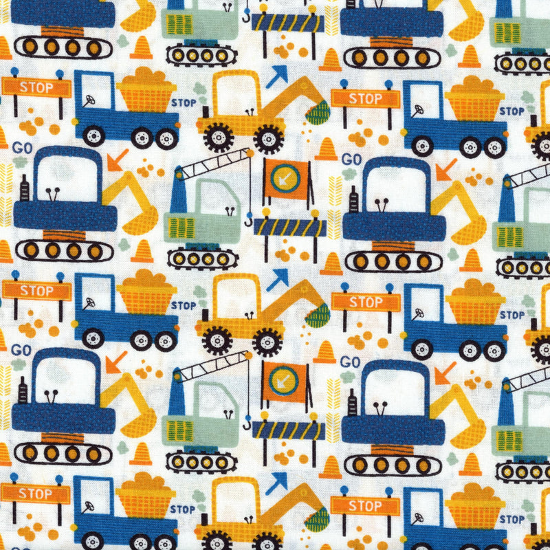 Birch Creative Diggers Fabric - Scene White