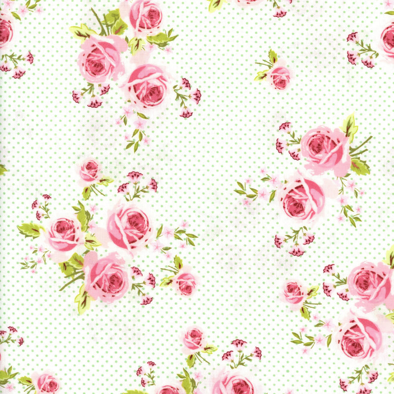 Gutermann Ring A Roses - Patchwork and Quilting Fabric from Brown's Craft Shed (Tags: Fabric blenders cream Floral garden green Gutermann love nature pastel pink polka dots Ring a Roses romantic vintage whimsical white )
