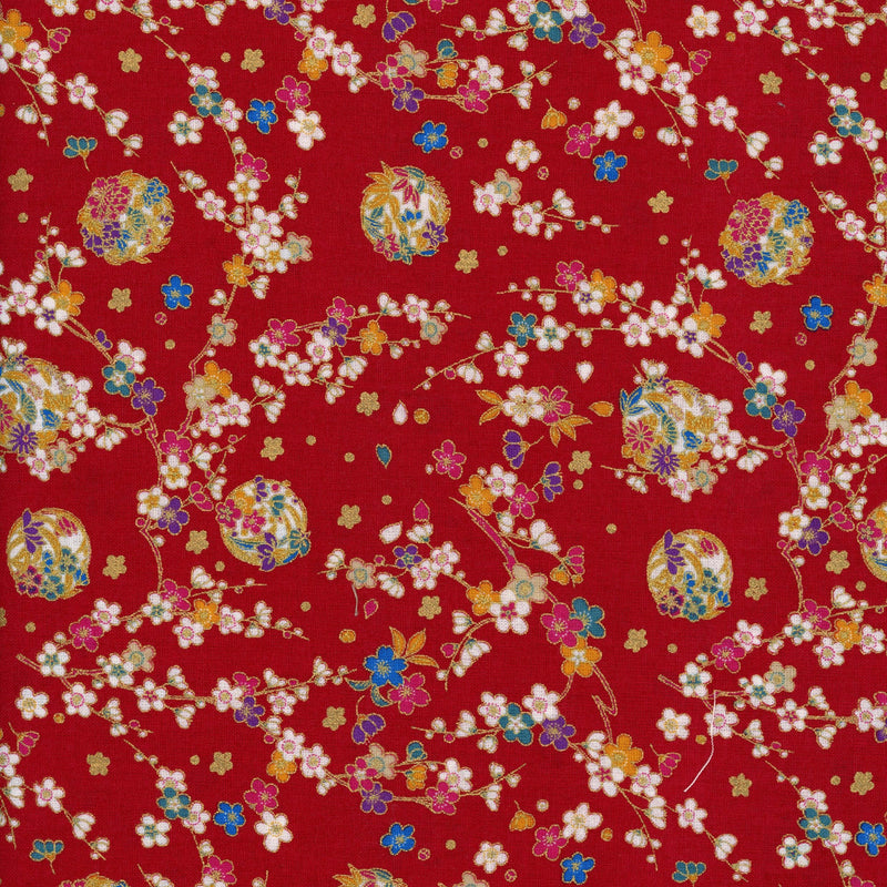 Nutex Edo (Red) - Patchwork and Quilting Fabric from Brown's Craft Shed (Tags: Fabric blossoms Edo elegant Floral flowers gold multi Nutex patterns red traditional )