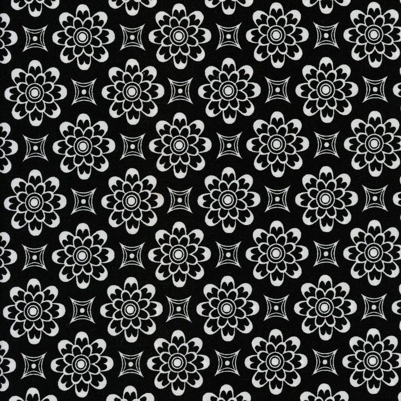 Robert Kaufman Pimatex Basics - Black & White Retro Blossom - Patchwork and Quilting Fabric from Brown's Craft Shed (Tags: Fabric basics Black blenders bold prints patterns Robert Kaufman white )
