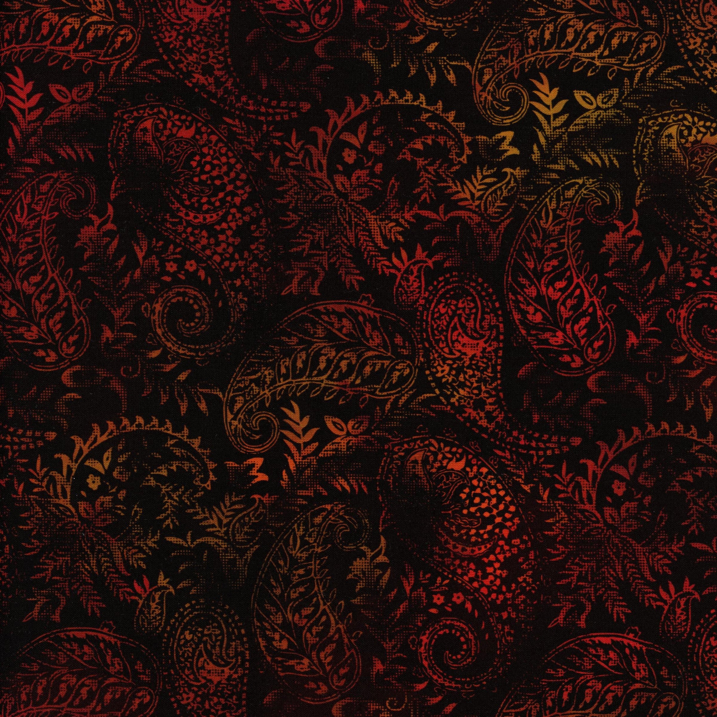 In The Beginning Fabrics - Seasons by Jason Yenter - Patchwork and Quilting Fabric from Brown's Craft Shed (Tags: Fabric autumn dramatic elegant Floral gold Jason Yenter nature orange paisley red Seasons warm tones )