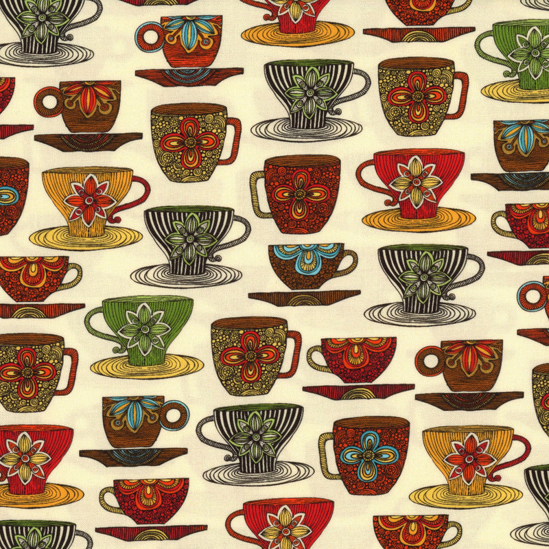 Robert Kaufman - Declassified by Valentina Harper - Patchwork and Quilting Fabric from Brown's Craft Shed (Tags: Fabric coffee craft cream cups green kitchen multi novelty patchwork quilting red Robert Kaufman Valentina Harper whimsical )