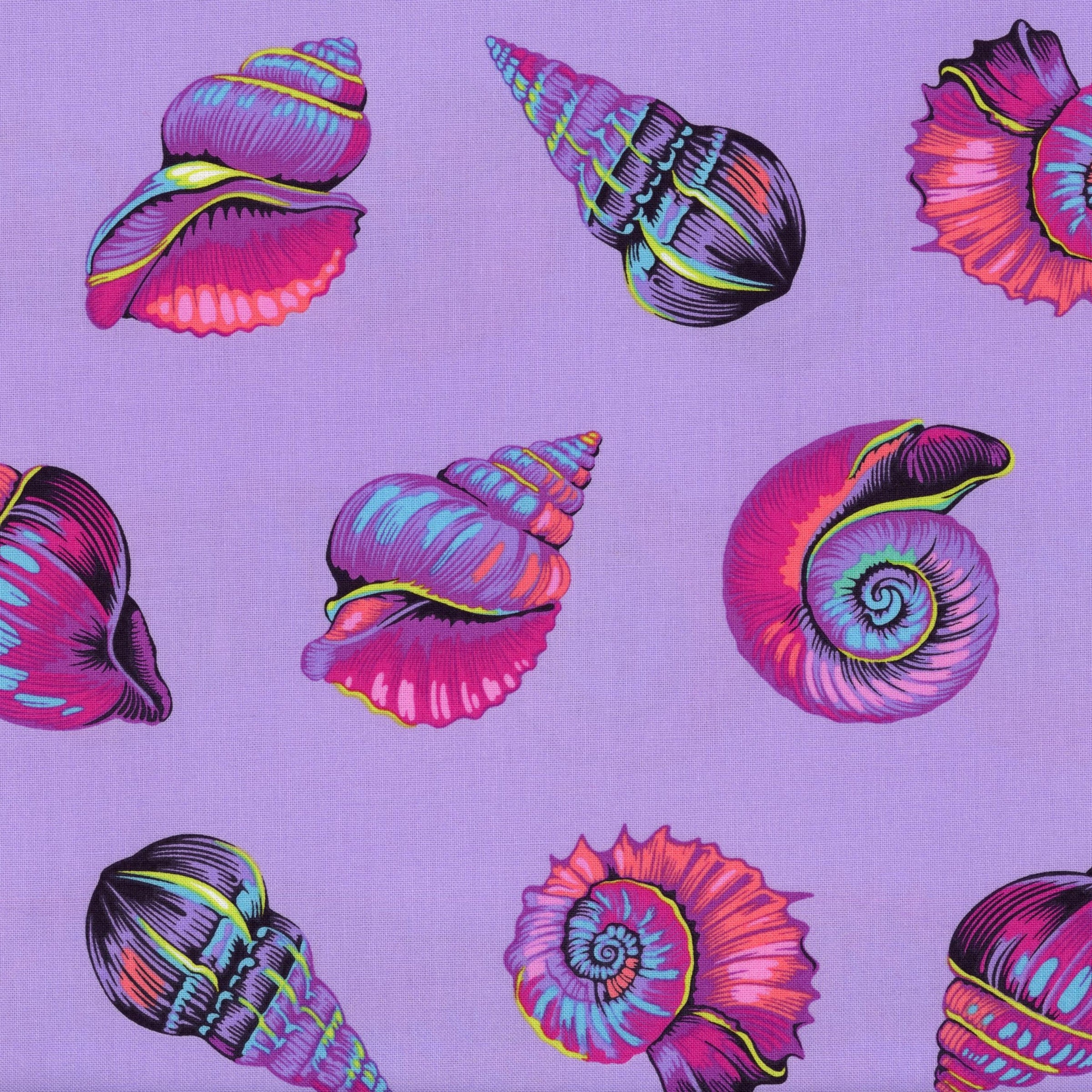 FreeSpirit Fabrics: Floral Reef by Tula Pink - Lil Shelly (Ultraviolet) - Patchwork and Quilting Fabric from Brown's Craft Shed (Tags: Fabric aqua beach coral Floral Reef FreeSpirit Fabrics novelty ocean pink playful purple shells Tula Pink violet water whimsical )